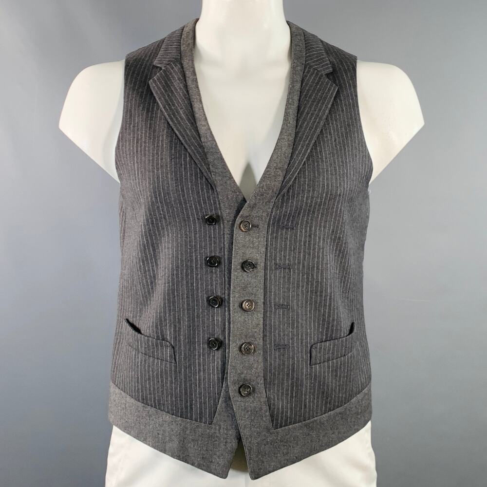 NEIL BARRETT Size L Grey White Pinstripe Wool Double Breasted Notch Lapel Vest